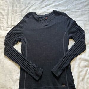G by Guess Black Long Sleeve Tee with Ribbed Details